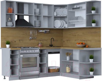 Кухонный гарнитур Интерлиния Тренд 1.7x2.2 правая (мята/белый/бискайская сосна)