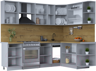 Кухонный гарнитур Интерлиния Тренд 1.7x2.5 правая (мята/белый/бискайская сосна)