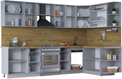 Кухонный гарнитур Интерлиния Тренд 1.7x3.0 правая (мята/белый/бискайская сосна)