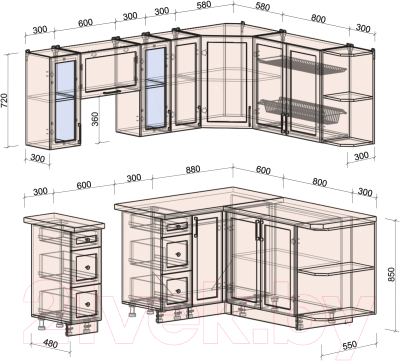 Готовая кухня Интерлиния Тренд 1.7x2.1 правая