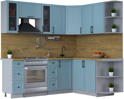 Кухонный гарнитур Интерлиния Тренд 1.7x2.2 правая (океан/океан/дуб бунратти) - фото