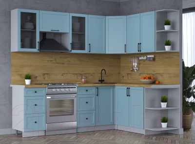 Кухонный гарнитур Интерлиния Тренд 1.7x2.4 правая (океан/океан/дуб бунратти)