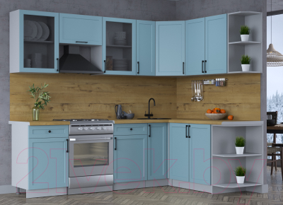 Кухонный гарнитур Интерлиния Тренд 1.7x2.5 правая (океан/океан/дуб бунратти)