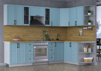 Кухонный гарнитур Интерлиния Тренд 1.7x2.8 правая (океан/океан/дуб бунратти)