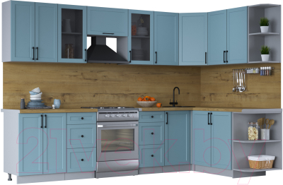 Кухонный гарнитур Интерлиния Тренд 1.7x3.0 правая (океан/океан/дуб бунратти) - фото