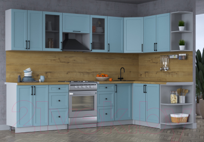 Кухонный гарнитур Интерлиния Тренд 1.7x3.0 правая (океан/океан/дуб бунратти)