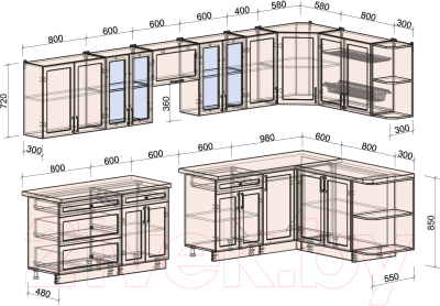Готовая кухня Интерлиния Тренд 1.7x3.6 правая