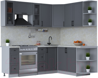 Кухонный гарнитур Интерлиния Тренд 1.7x2.2 правая (пепел/пепел/опал светлый) - фото