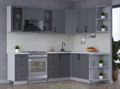 Кухонный гарнитур Интерлиния Тренд 1.7x2.4 правая (пепел/пепел/опал светлый)