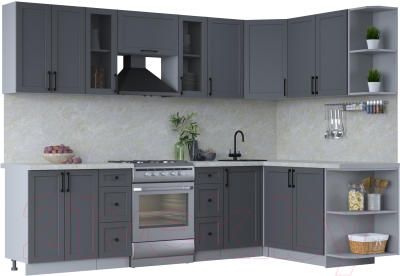 Кухонный гарнитур Интерлиния Тренд 1.7x2.8 правая (пепел/пепел/опал светлый) - фото