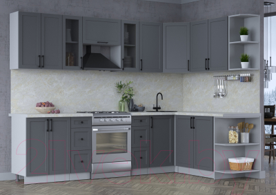 Кухонный гарнитур Интерлиния Тренд 1.7x2.8 правая (пепел/пепел/опал светлый)