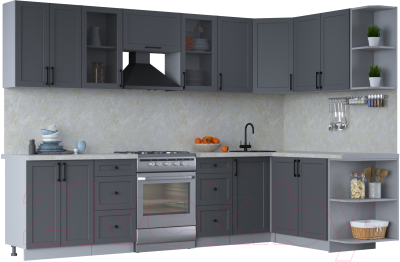 Кухонный гарнитур Интерлиния Тренд 1.7x3.0 правая (пепел/пепел/опал светлый) - фото