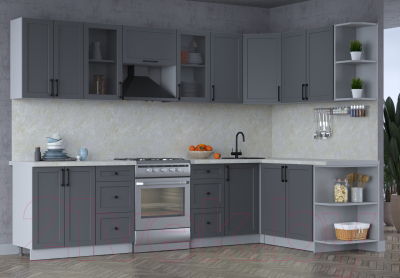 Кухонный гарнитур Интерлиния Тренд 1.7x3.0 правая (пепел/пепел/опал светлый)