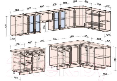 Готовая кухня Интерлиния Тренд 1.7x3.4 правая