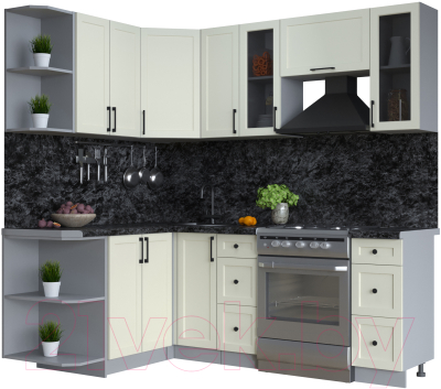 Кухонный гарнитур Интерлиния Тренд 1.5x2.1 левая (белый/белый/кастилло темный) - фото