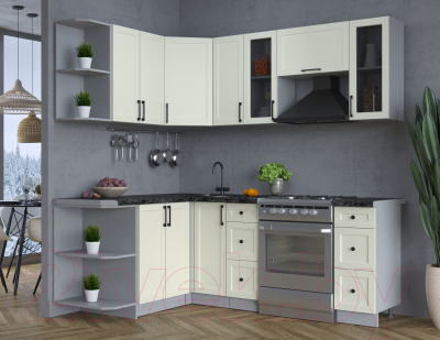 Кухонный гарнитур Интерлиния Тренд 1.5x2.1 левая (белый/белый/кастилло темный)