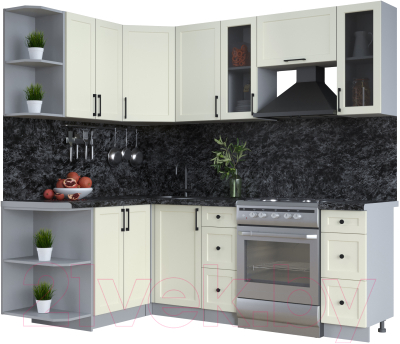Кухонный гарнитур Интерлиния Тренд 1.5x2.2 левая (белый/белый/кастилло темный) - фото