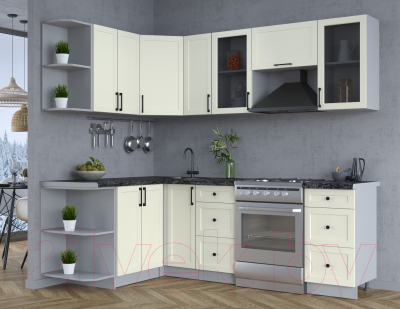 Кухонный гарнитур Интерлиния Тренд 1.5x2.3 левая (белый/белый/кастилло темный)