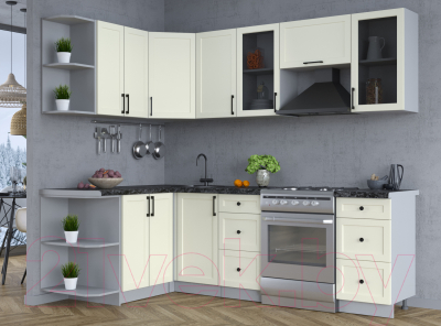 Кухонный гарнитур Интерлиния Тренд 1.5x2.4 левая (белый/белый/кастилло темный)