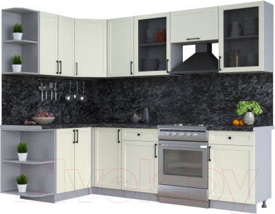 Кухонный гарнитур Интерлиния Тренд 1.5x2.6 левая (белый/белый/кастилло темный) - фото
