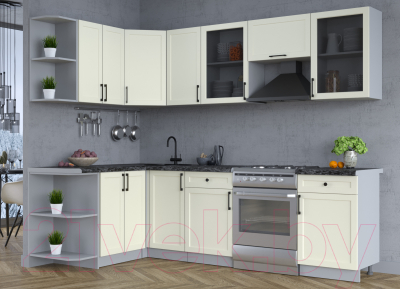 Кухонный гарнитур Интерлиния Тренд 1.5x2.6 левая (белый/белый/кастилло темный)