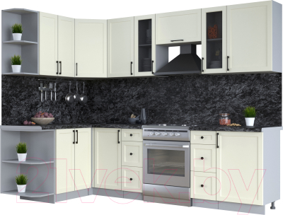 Кухонный гарнитур Интерлиния Тренд 1.5x2.7 левая (белый/белый/кастилло темный) - фото