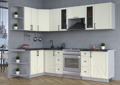 Кухонный гарнитур Интерлиния Тренд 1.5x2.7 левая (белый/белый/кастилло темный)