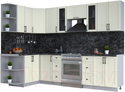 Кухонный гарнитур Интерлиния Тренд 1.5x2.8 левая (белый/белый/кастилло темный) - фото