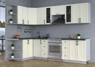 Кухонный гарнитур Интерлиния Тренд 1.5x2.8 левая (белый/белый/кастилло темный)