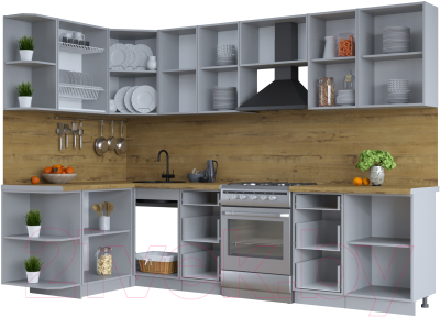 Кухонный гарнитур Интерлиния Тренд 1.5x2.9 левая (белый/белый/кастилло темный)