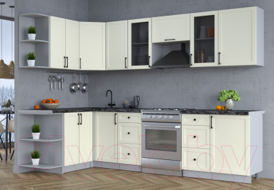 Кухонный гарнитур Интерлиния Тренд 1.5x2.9 левая (белый/белый/кастилло темный)