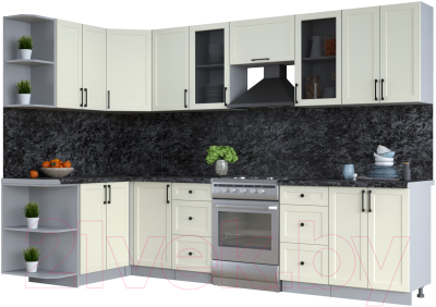 Кухонный гарнитур Интерлиния Тренд 1.5x3.0 левая (белый/белый/кастилло темный) - фото