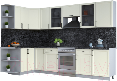 Кухонный гарнитур Интерлиния Тренд 1.5x3.1 левая (белый/белый/кастилло темный) - фото