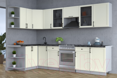 Кухонный гарнитур Интерлиния Тренд 1.5x3.1 левая (белый/белый/кастилло темный)