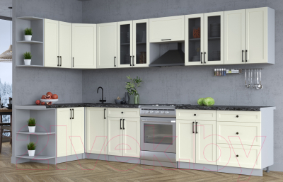 Кухонный гарнитур Интерлиния Тренд 1.5x3.4 левая (белый/белый/кастилло темный)