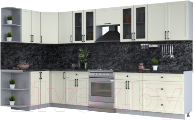 Кухонный гарнитур Интерлиния Тренд 1.5x3.6 левая (белый/белый/кастилло темный) - фото