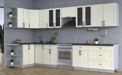 Кухонный гарнитур Интерлиния Тренд 1.5x3.6 левая (белый/белый/кастилло темный)