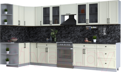 Кухонный гарнитур Интерлиния Тренд 1.5x3.7 левая (белый/белый/кастилло темный) - фото