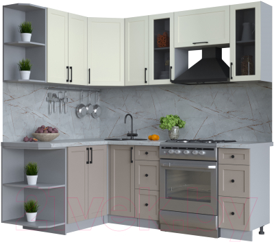 Кухонный гарнитур Интерлиния Тренд 1.5x2.1 левая (луна/белый/серый каспий) - фото