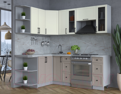 Кухонный гарнитур Интерлиния Тренд 1.5x2.1 левая (луна/белый/серый каспий)