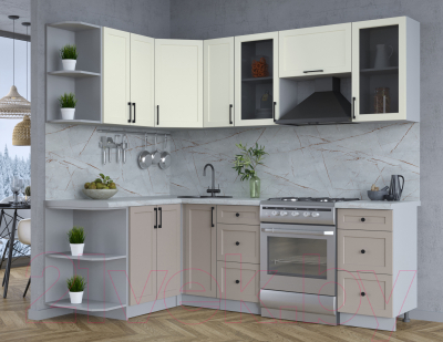 Кухонный гарнитур Интерлиния Тренд 1.5x2.3 левая (луна/белый/серый каспий)