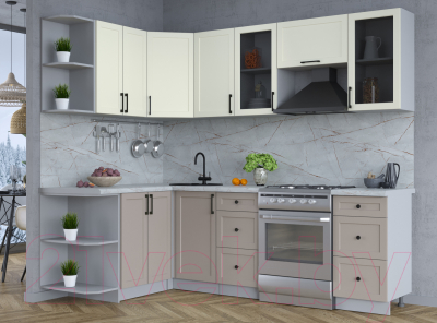 Кухонный гарнитур Интерлиния Тренд 1.5x2.4 левая (луна/белый/серый каспий)