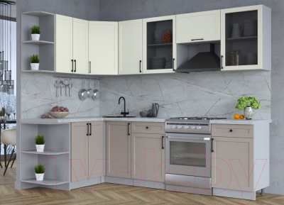 Кухонный гарнитур Интерлиния Тренд 1.5x2.6 левая (луна/белый/серый каспий)