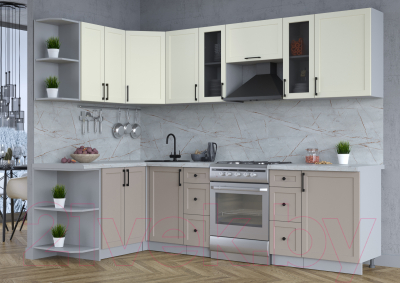 Кухонный гарнитур Интерлиния Тренд 1.5x2.7 левая (луна/белый/серый каспий)