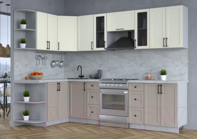 Кухонный гарнитур Интерлиния Тренд 1.5x2.8 левая (луна/белый/серый каспий)