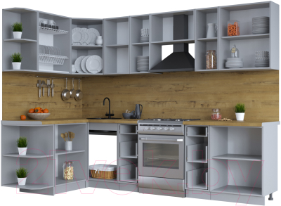 Кухонный гарнитур Интерлиния Тренд 1.5x2.8 левая (луна/белый/серый каспий)