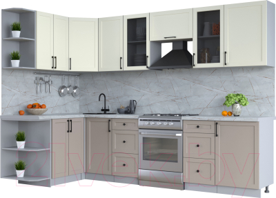 Кухонный гарнитур Интерлиния Тренд 1.5x2.9 левая (луна/белый/серый каспий) - фото