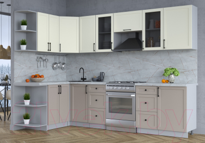 Кухонный гарнитур Интерлиния Тренд 1.5x2.9 левая (луна/белый/серый каспий)