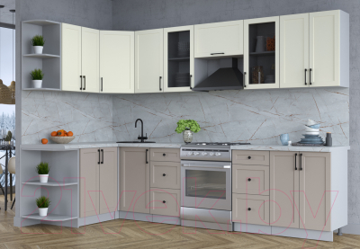 Кухонный гарнитур Интерлиния Тренд 1.5x3.0 левая (луна/белый/серый каспий)