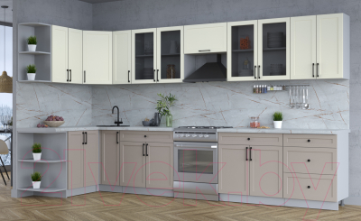 Кухонный гарнитур Интерлиния Тренд 1.5x3.7 левая (луна/белый/серый каспий)